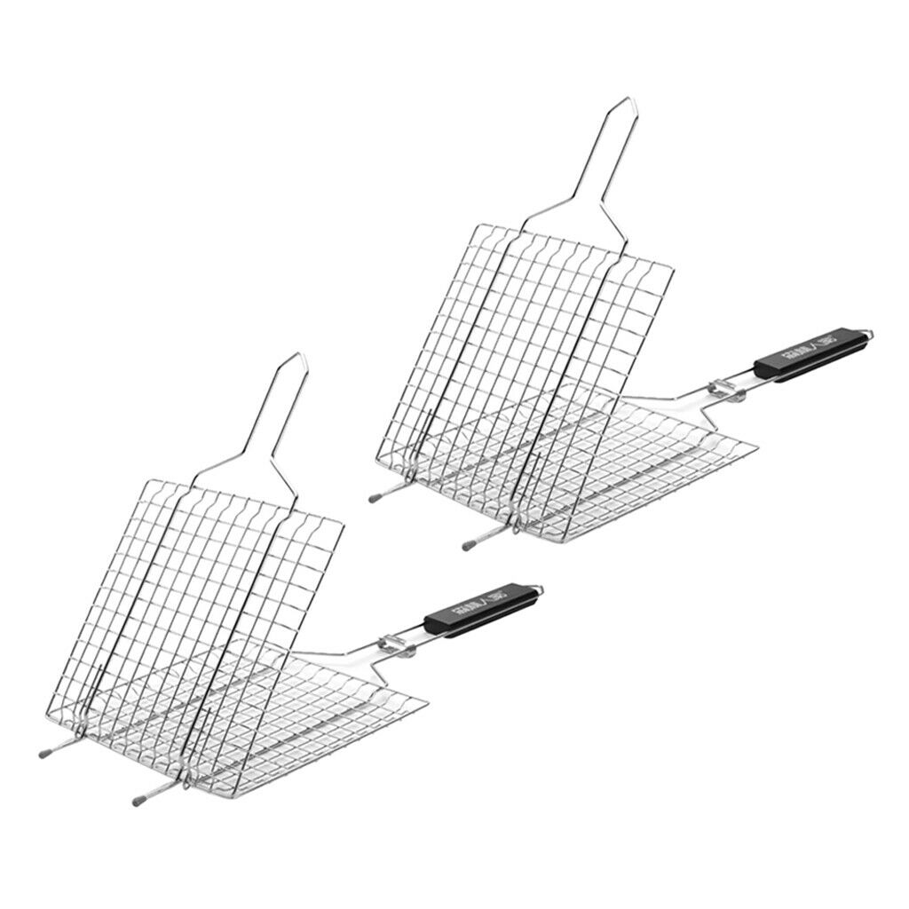2pcs Outdoor BBQ Meat Grill Basket Clip Barbeque Stainless Steel Wire Tray Net