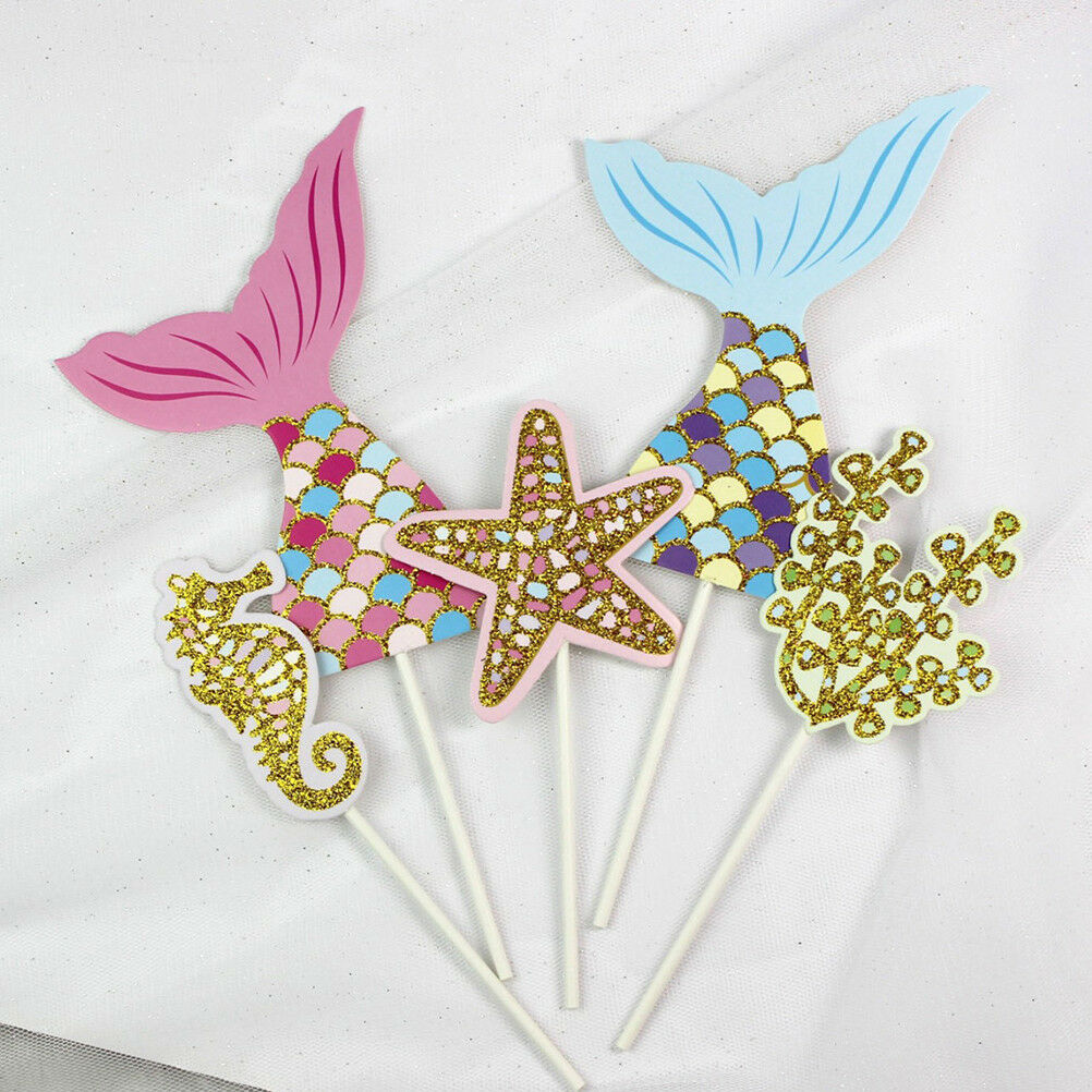 5pcs/set cute mermaid tail starfish coral seahorse cake toppers party supp.l8