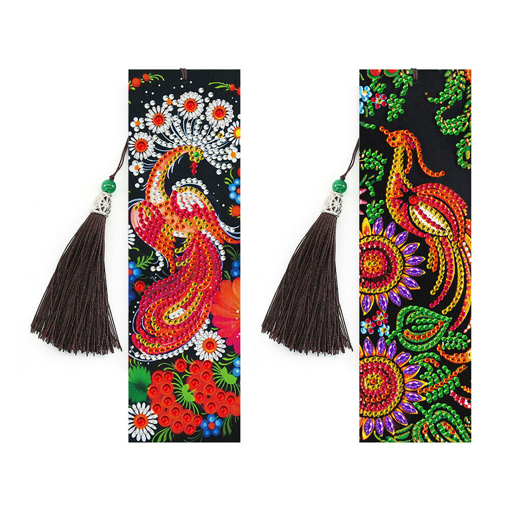 2pcs Diamond Painting Bookmark DIY Peacock Cross Stitch Leather Book Marks @