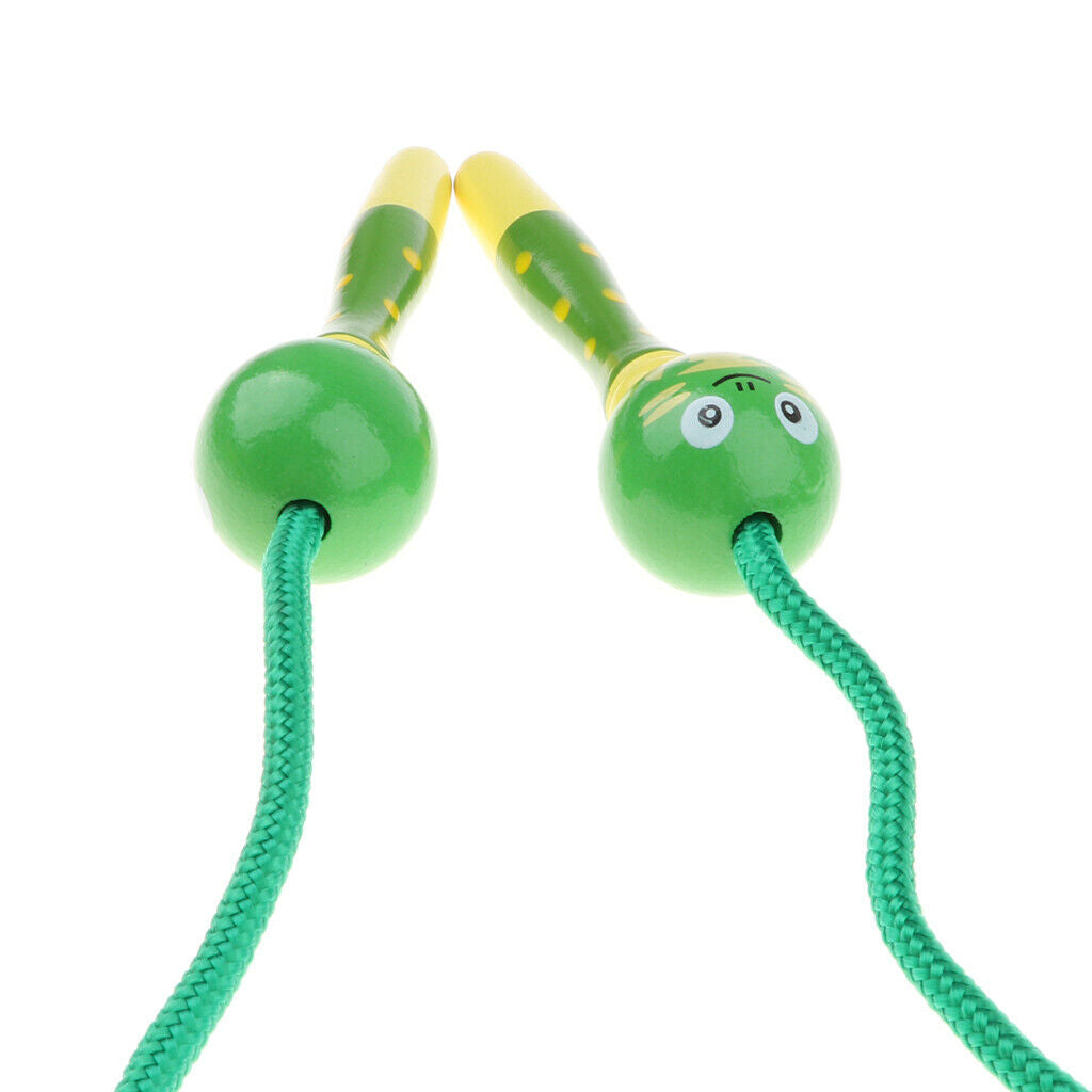 Kids Wooden Colorful Jump Rope With Cartoon Figures Handles, Child Outdoor