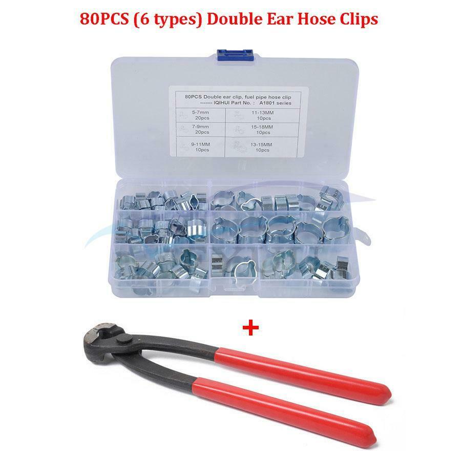 80X Double Ear Hose Clips Water Fuel Air Clamps for 5-18MM Zinc Plated Assortmen