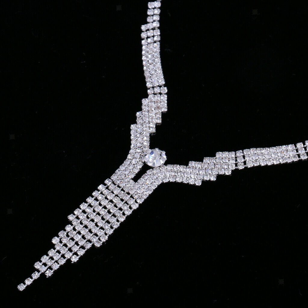 Ladies Rhinestone Tassel Necklace & Earrings Set Wedding Party Bridal Jewelry