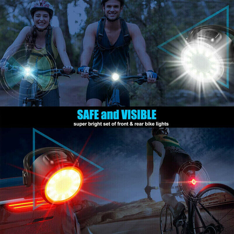 LED Bike Bicycle Front + Rear Lights USB Rechargeable Waterproof Cycling Camp