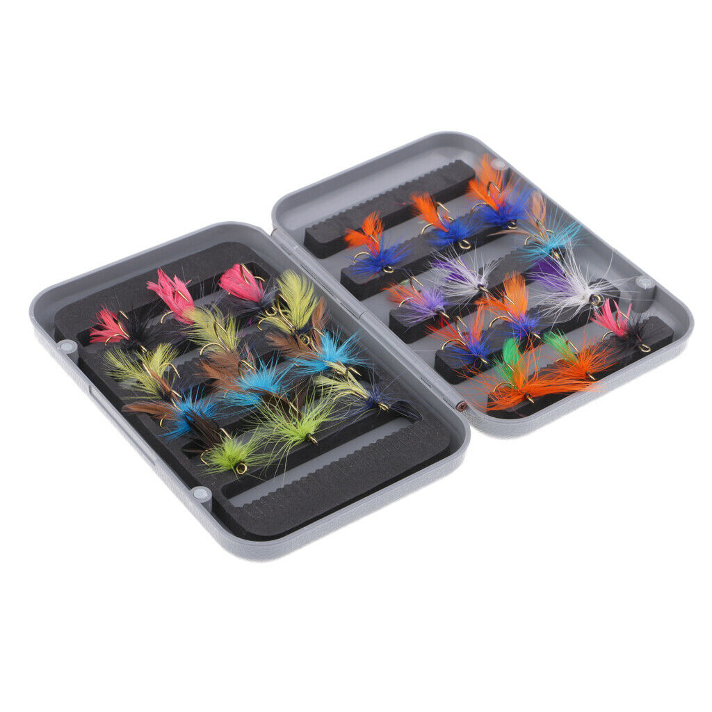 24x Mixed Dry Flies Fly Fishing Nymph Insects Flies Buzzer Hook with Fly Box