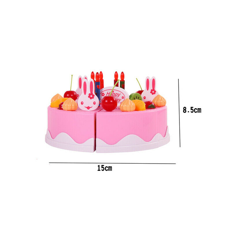 Safety Pretend Play DIY Cutting Birthday Cake Fruits Candles Pink Kitchens Set