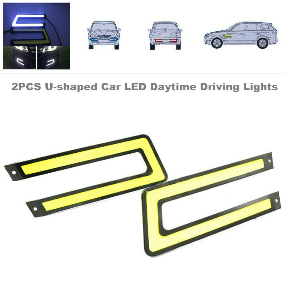 2PCS U-shaped Car LED Daytime Running Waterproof COB High-power Driving Lights
