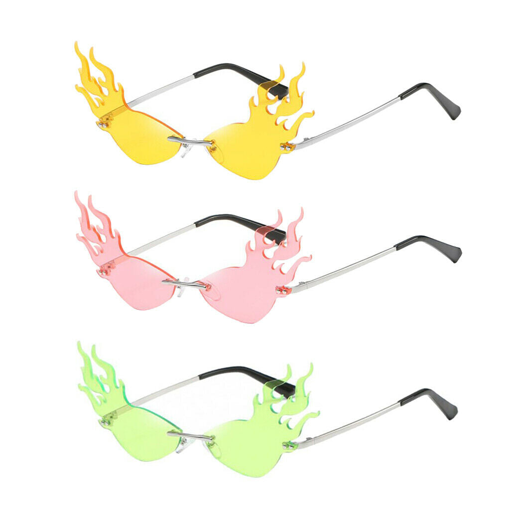 3 Pcs Luxury Fire Shape Sunglasses Wave Sun Glasses Party Eyewear Glasses