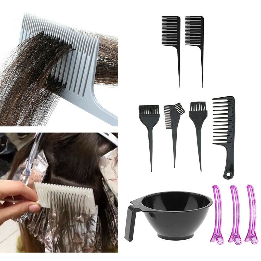 10Pcs Hair Coloring Brush Bowl Highlighting Comb Dyeing Kit Salon Comb Tool