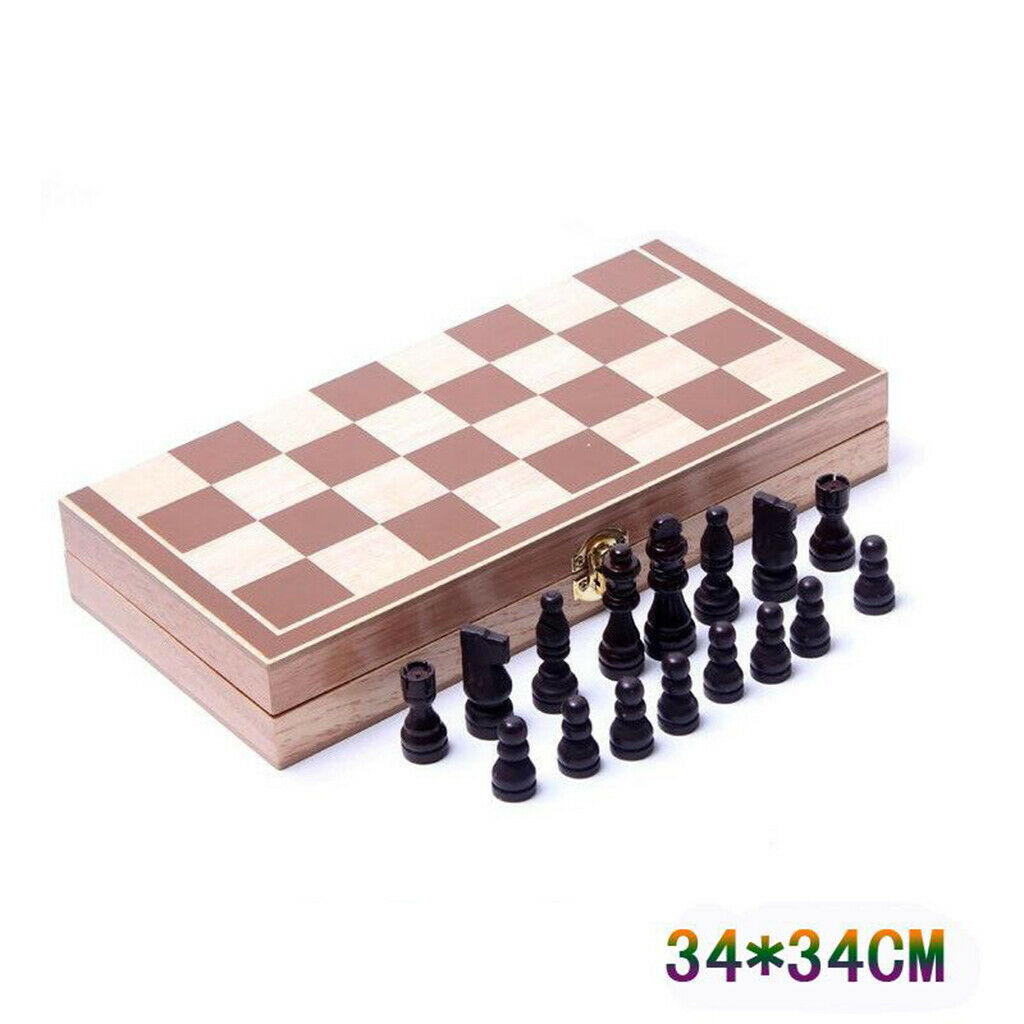 14'' International Wooden Chess Set Folding Board Travel Chess Board Game Set