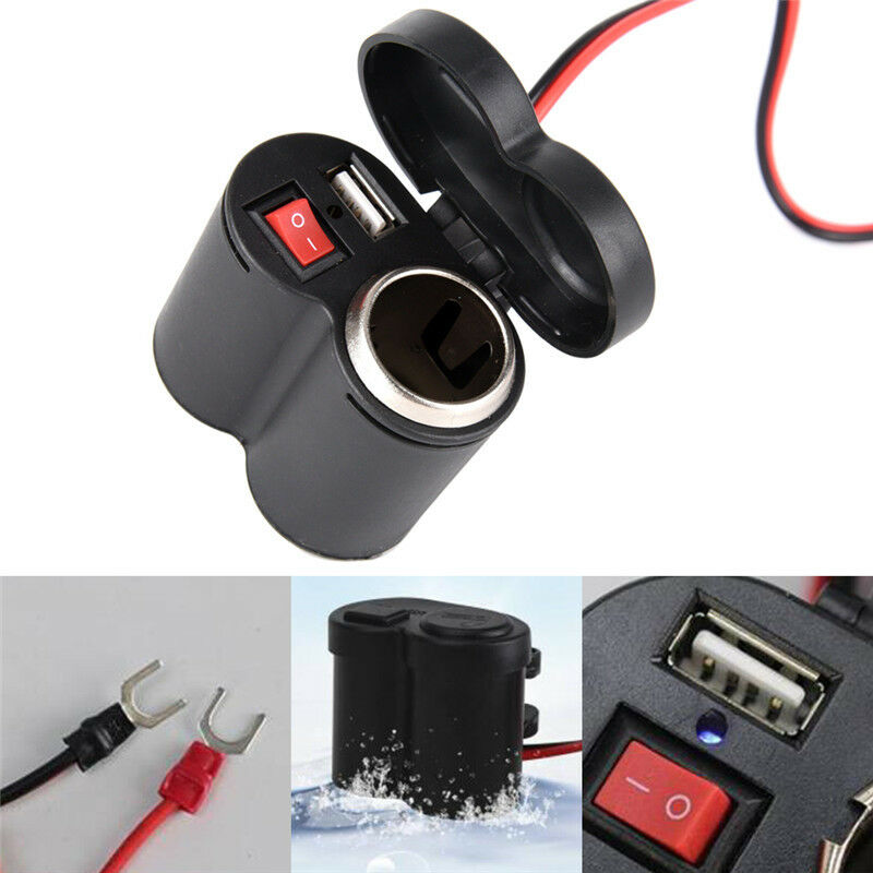 12V-24V Waterproof Motorcycle/Bike Cigarette Lighter Charger Socket USB Powe Tt