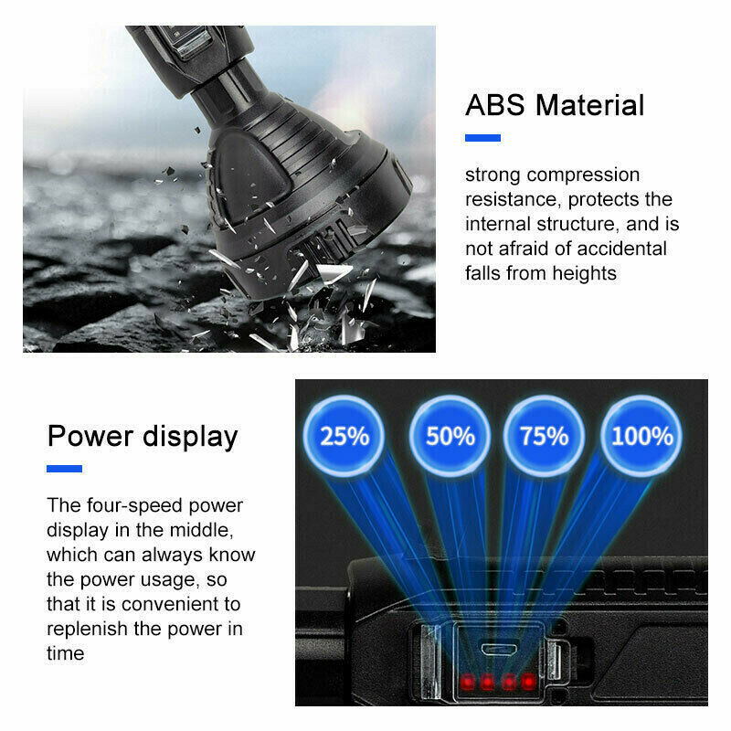 USB Rechargeable Spotlight Torch Bright Waterproof LED Searchlight Flashlight