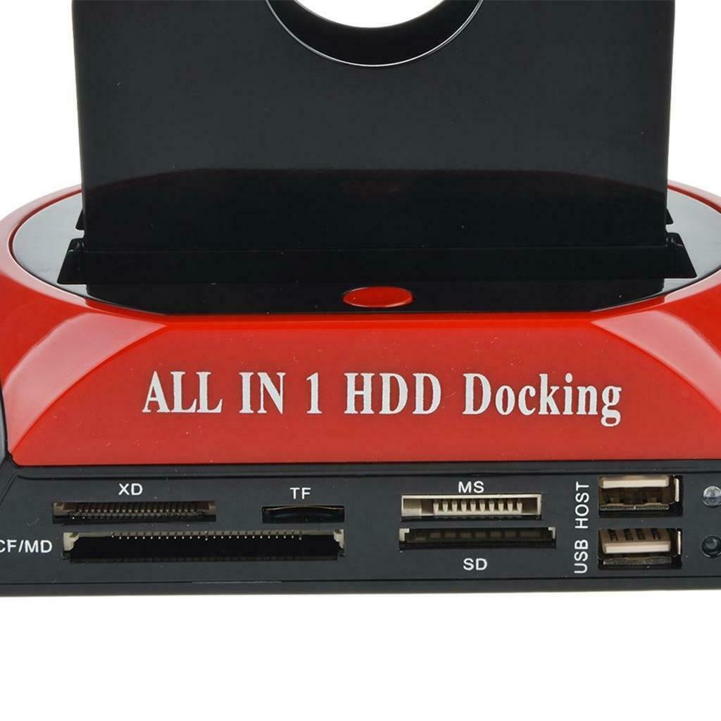 875-J HDD Docking Station SATA IDE Dual USB 2.0 Clone Hard Drive Card Reader US