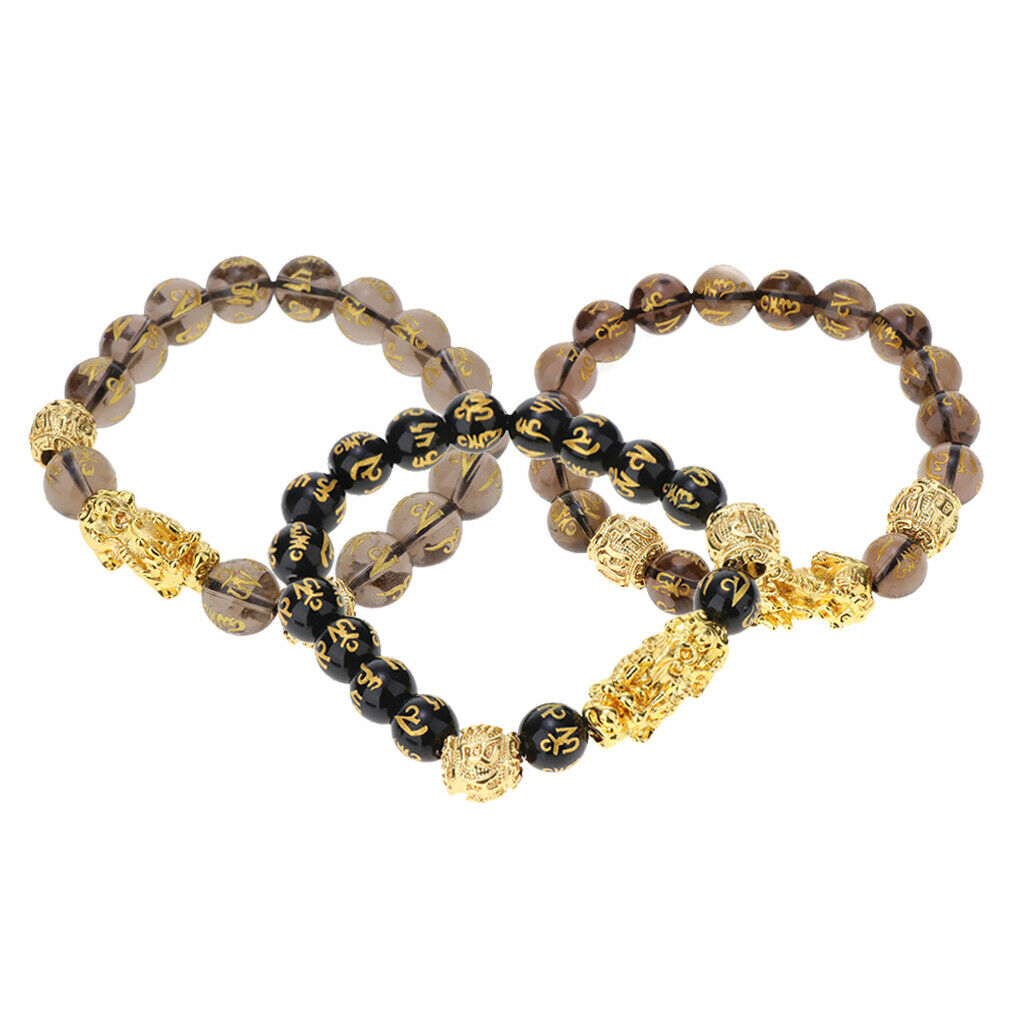 3Pcs Obsidian Pi Xiu Wealth Bracelet Attract Wealth for Women Men Gifts Elastic