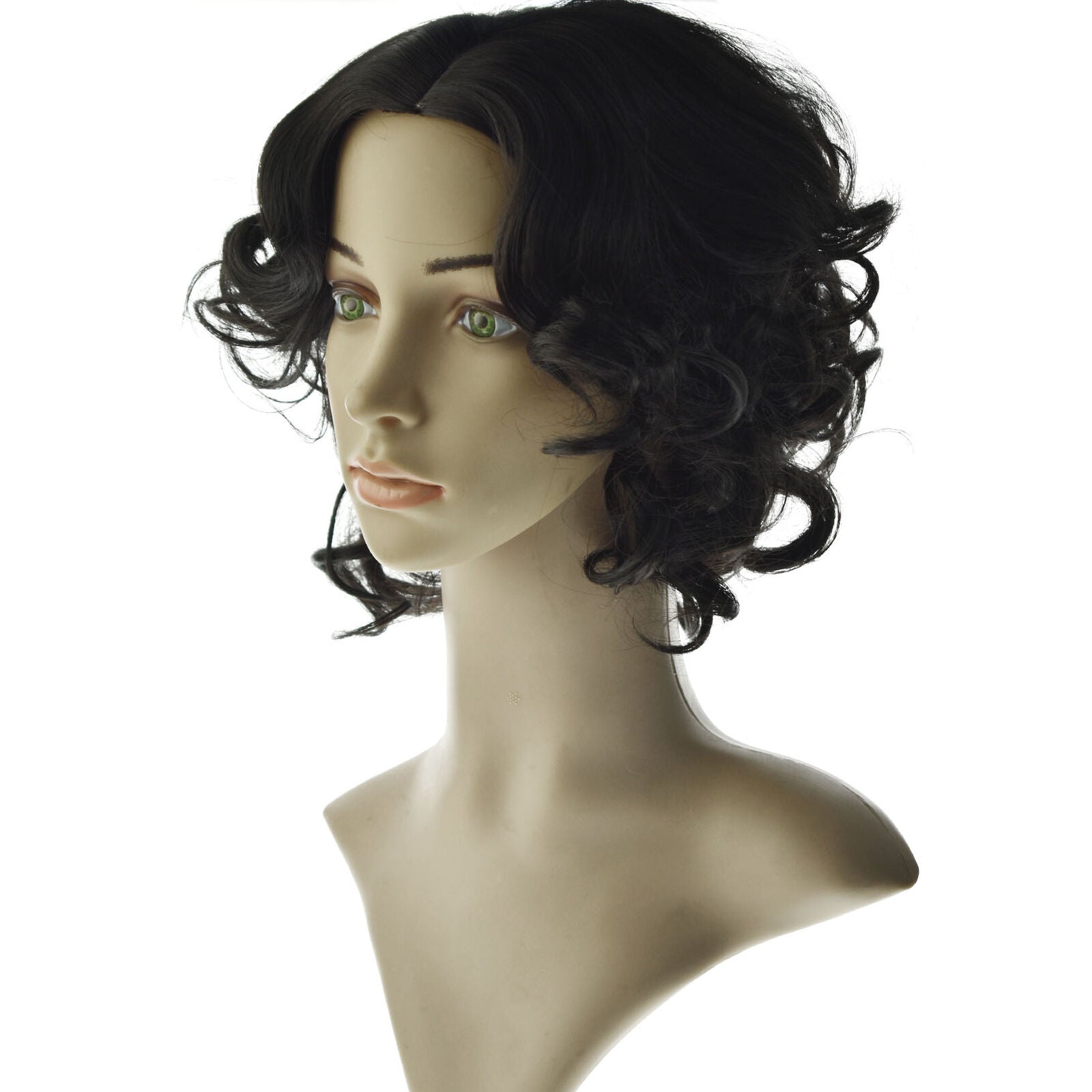 Ladies Short Curly Wigs Hair Pixie Wavy African Bob with Bangs Full Wigs Black