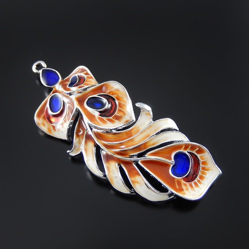 2 pcs Beautiful Enamel Zinc Alloy Bird Feather Charms Pendant Findings 59x22mm