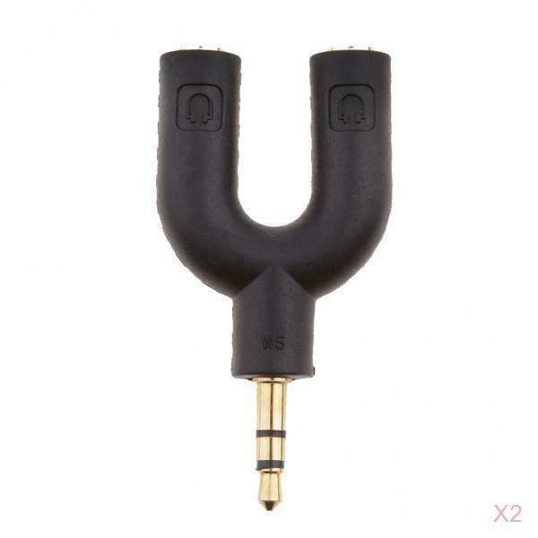 2Packs 3.5mm Double Jack Y Audio Splitter Headphone Adapters for Phone Mp3 Black