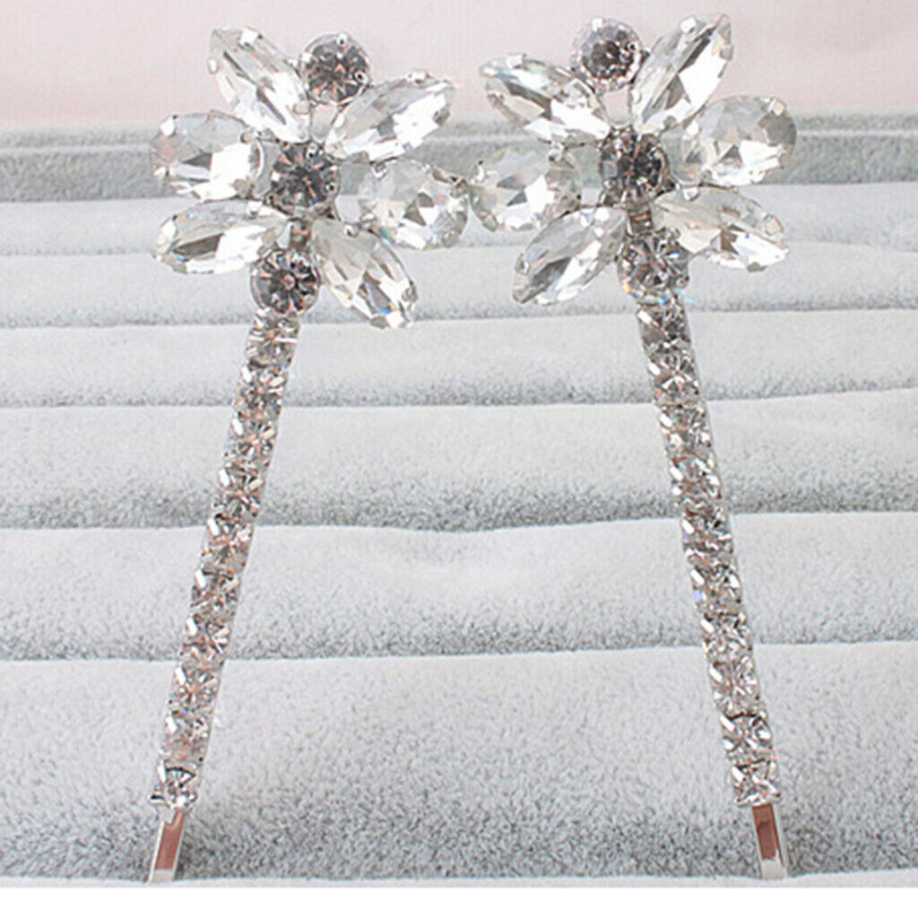 2Pcs Crystal Hair Clip Rhinestones Flower Hairpins Womens Hair Jewelry