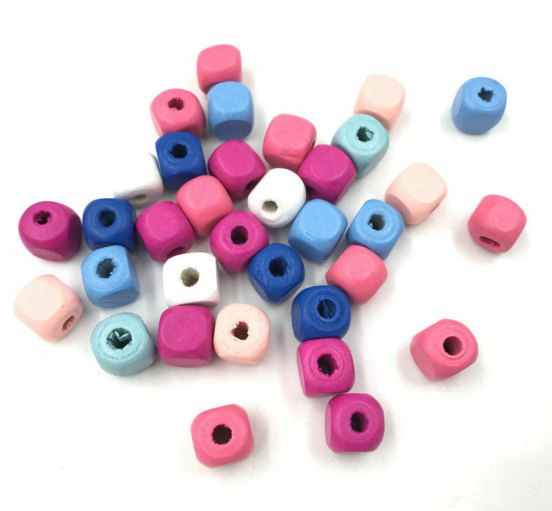 100pcs Mixed color Cube DIY Wood Beads making Kids Toys Jewelry Handicrafts 10MM