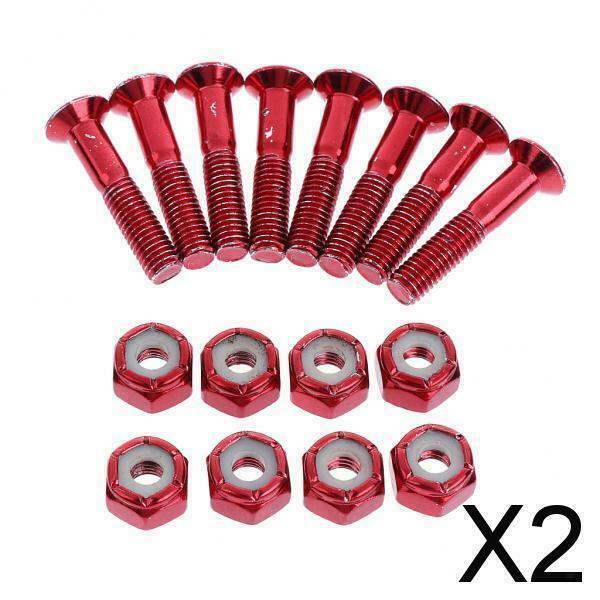 2X 8pcs Replacement Skateboard Truck Hardware Set Longboard Screws Bolts Red