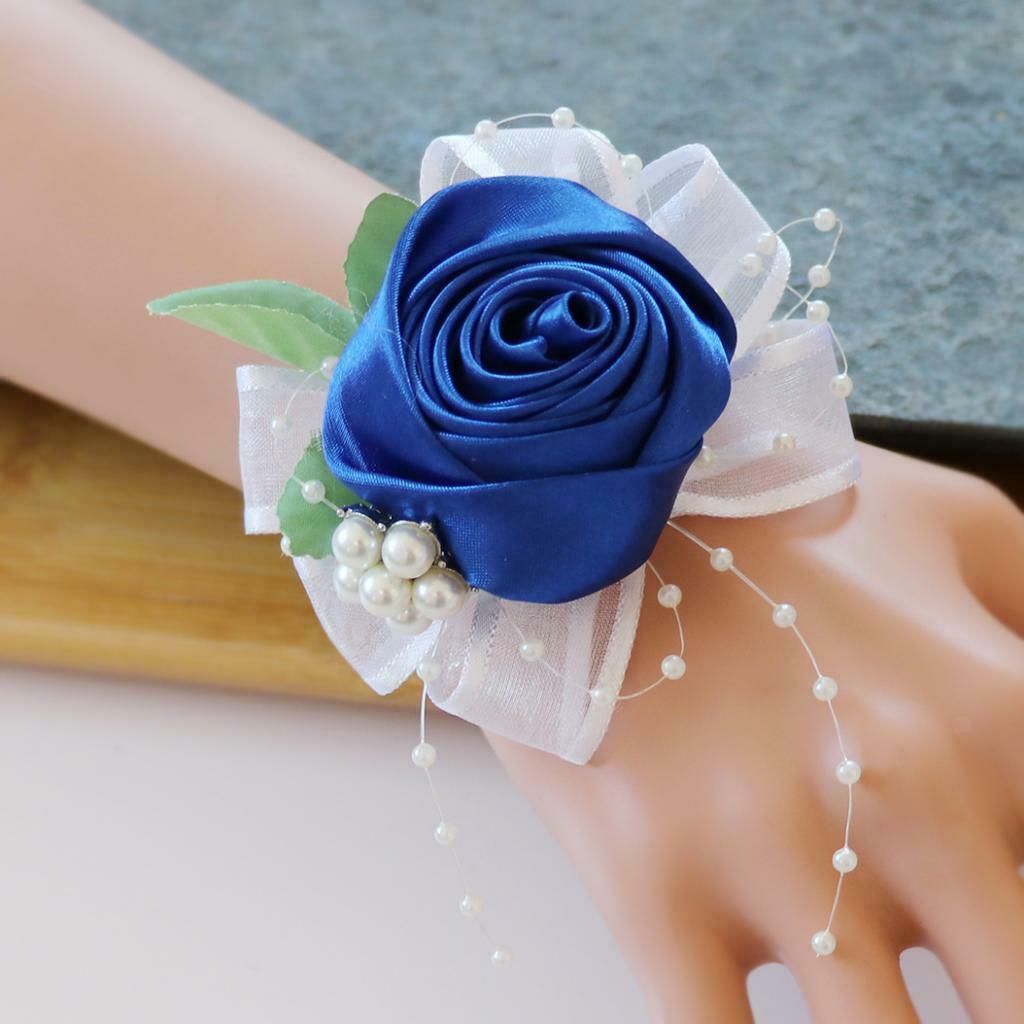 5pcs Romantic Pearls Wrist Corsage Rose Hand Flower Wedding Party Supplies Gift
