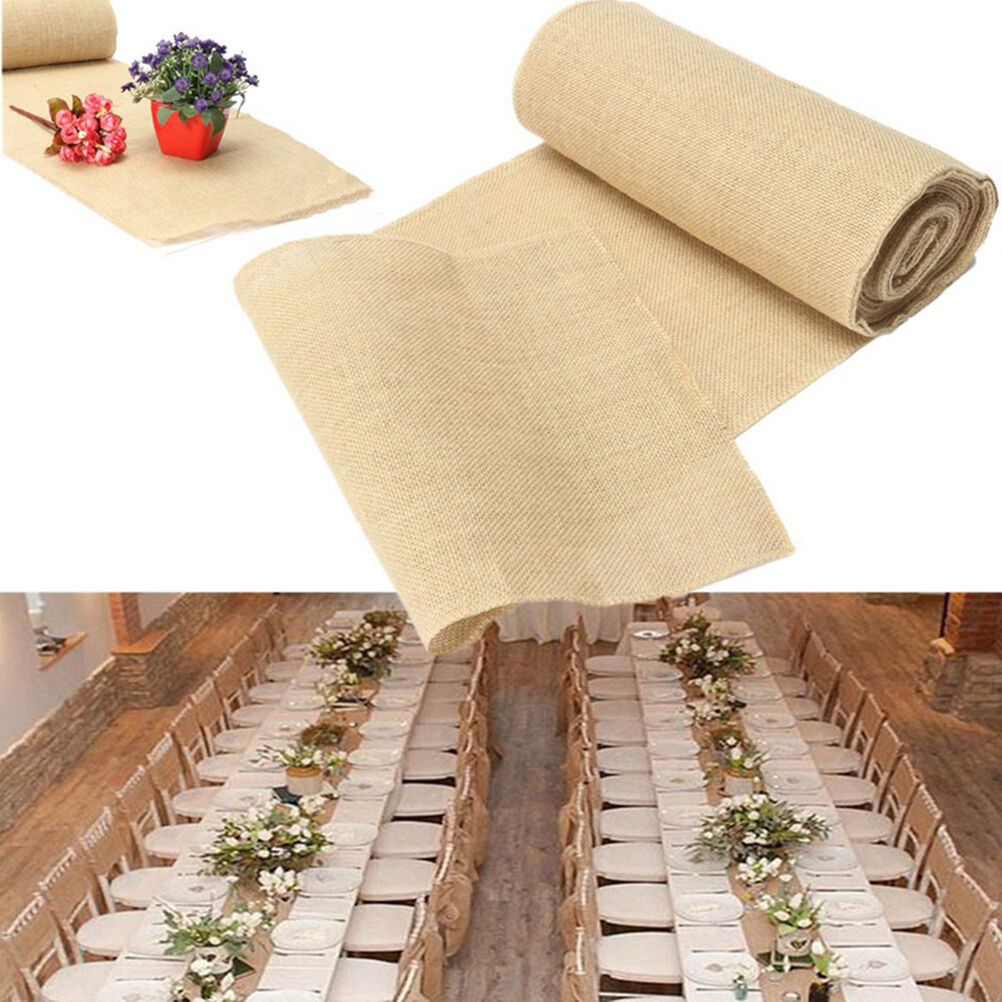 30x275cm Natural Brown Burlap Lace Hessian Table Runner Wedding Party DecorycDD