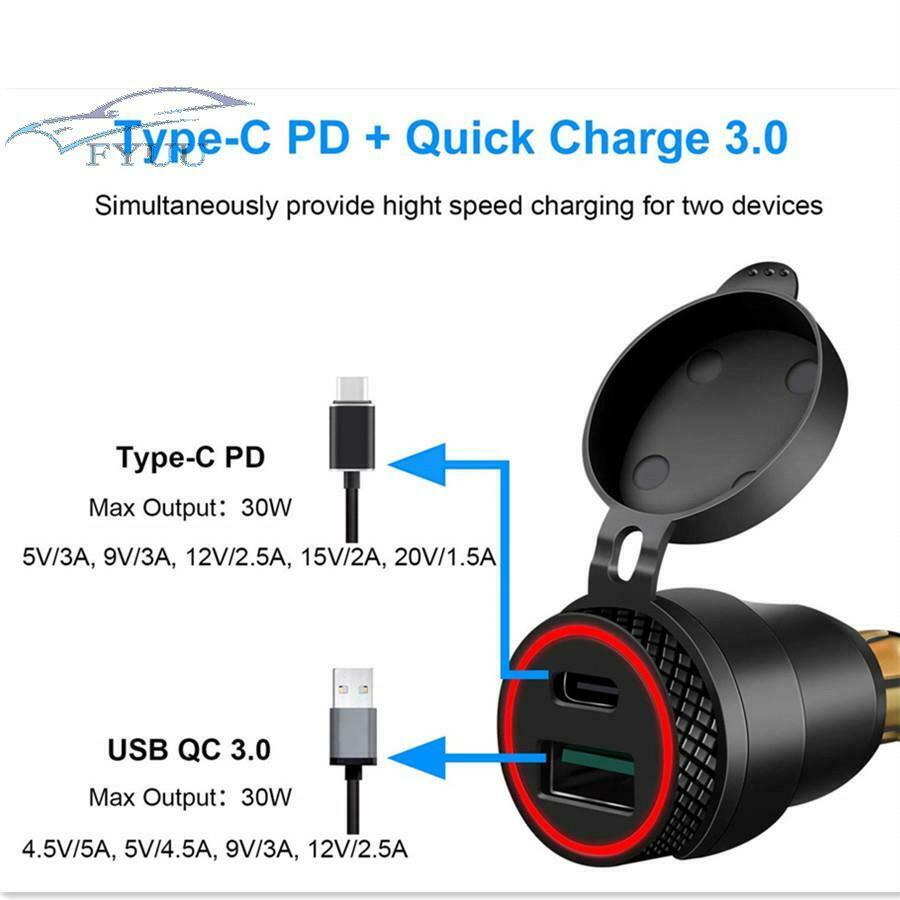 Waterproof QC3.0USB Type C PD DIN Plug Socket Fast Charger Adapter Hella For BMW