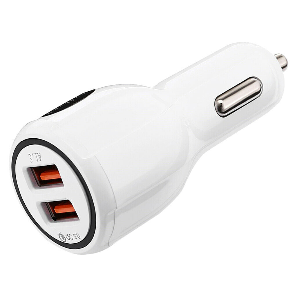 White 2 Dual Port USB Fast Car Charger Quick Charge 3.0 for Phone