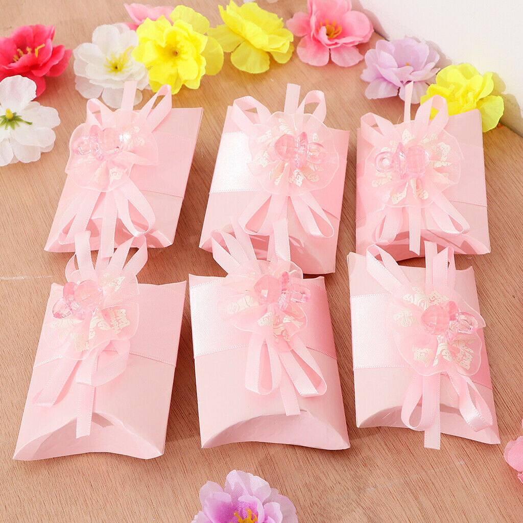6pcs Flower Pillow Candy Gift Boxes Wedding Birthday Party Favors Pink
