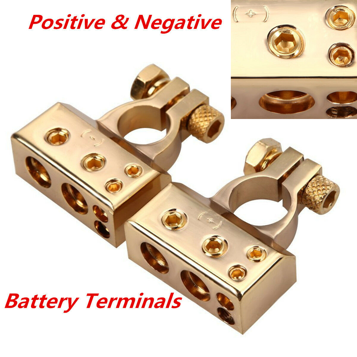 2 Pcs Car Battery Terminal Clamps Connectors Positive & Negative 2 4 8 Gauge AWG