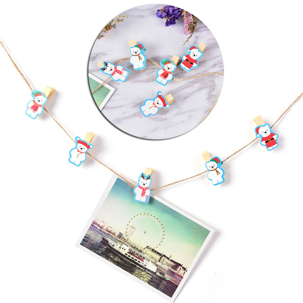 10PCS/Set Christmas Bear Wood Clips Photo Paper Pegs Clothespin Craft Deco.l8