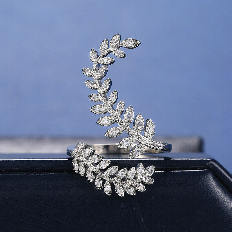 Fashion Leaf Opening Ring for Women Wedding Party Finger Ring Adjustable .l8