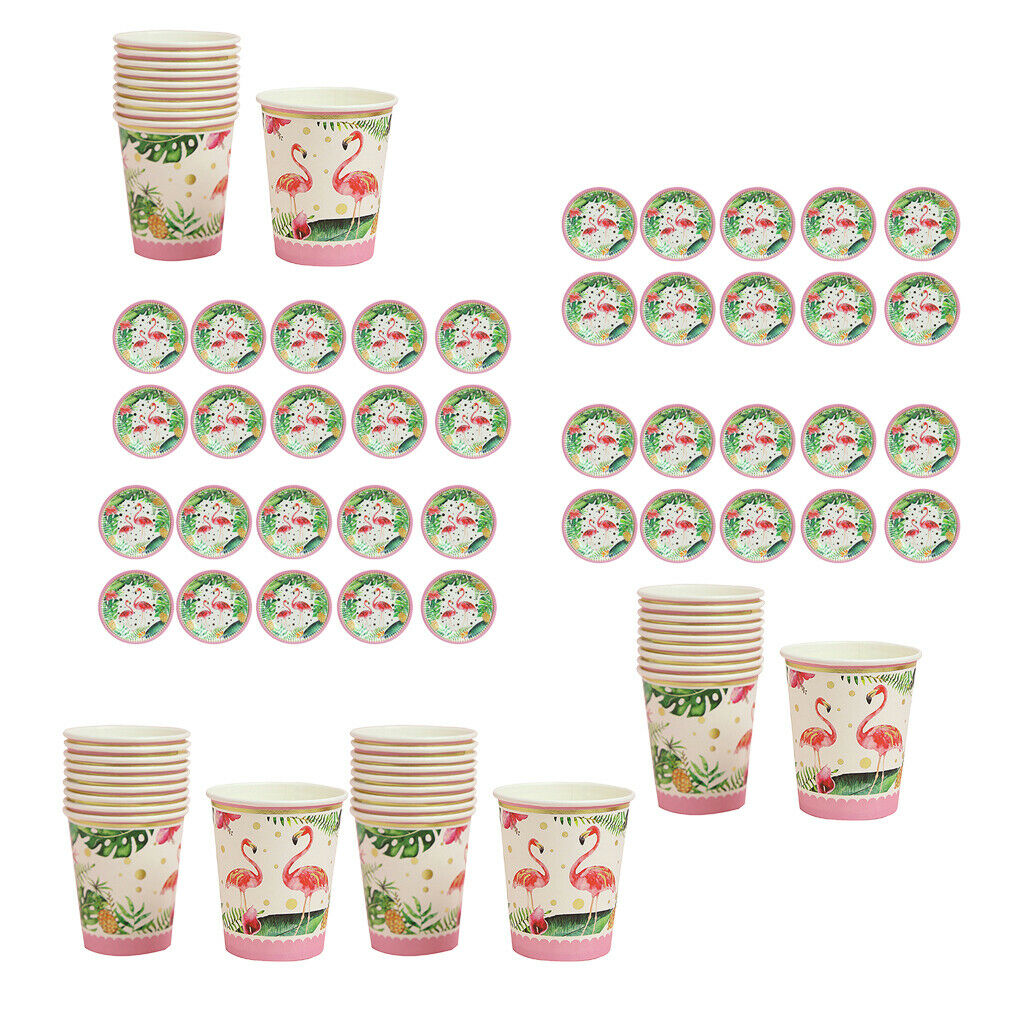 40 Set Hawaiian Flamingo Paper Cups Plates Set Tropical Luau Summer Beach Party