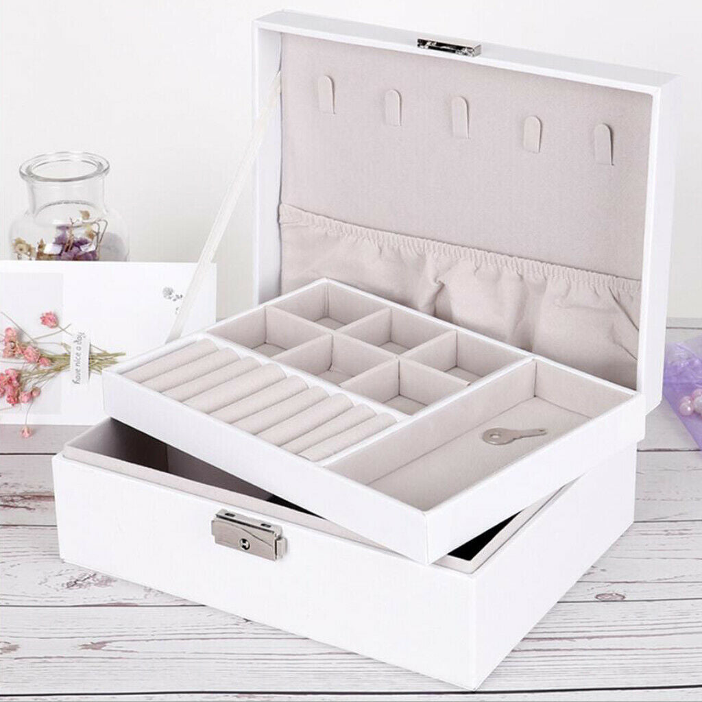 3pcs Jewelry Box Dual Layer Storage Case for Brackets Necklace w/ Lock