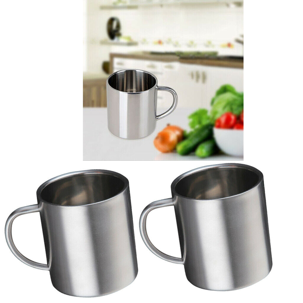 Pack of 3, Portable 300ml Stainless Steel Hot Tea Coffee Mug Cup, Unbreakable &