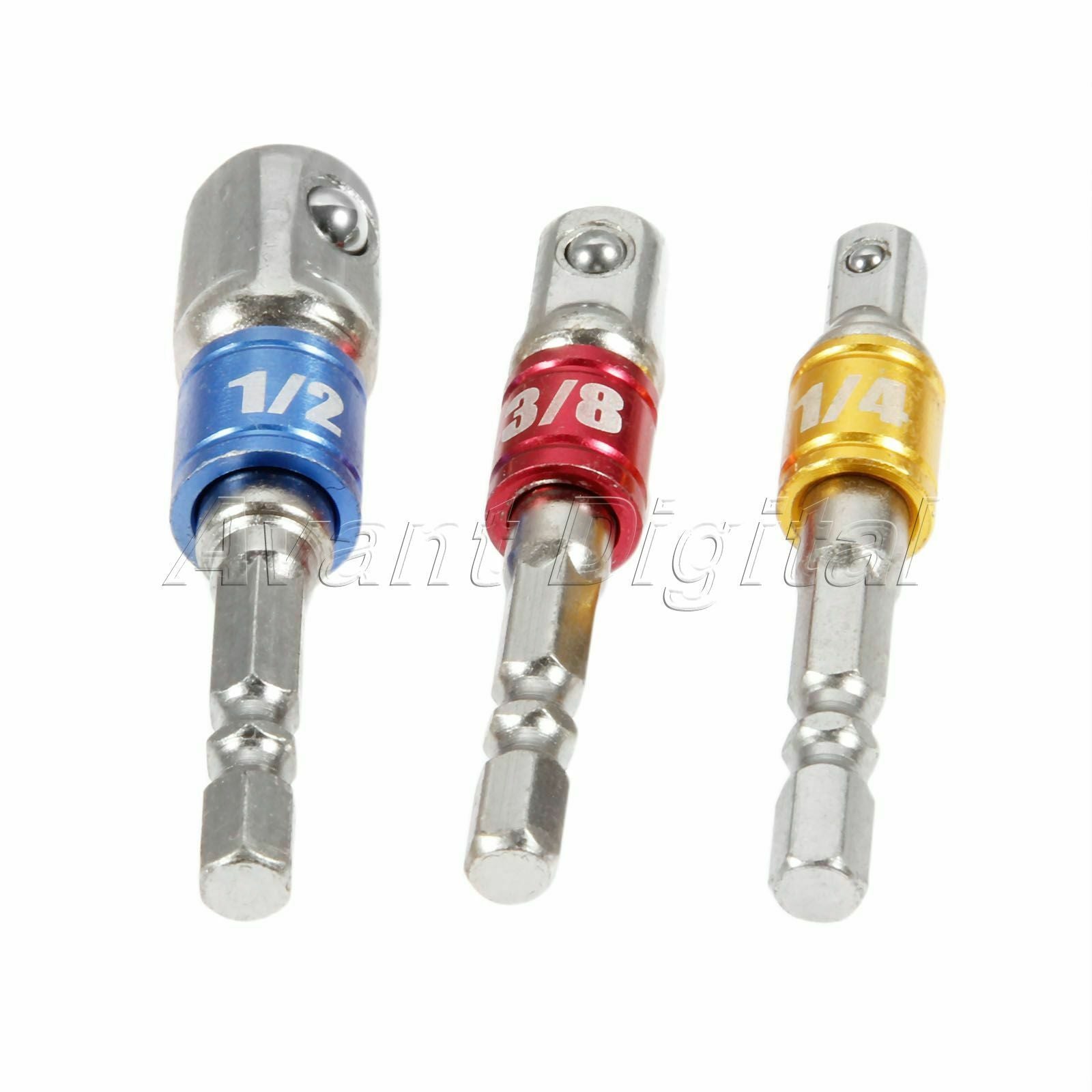 3Pcs Socket Bit Adapter Drill Aluminum Alloy Hex Shank 1/4" 3/8" 1/2" Driver Kit