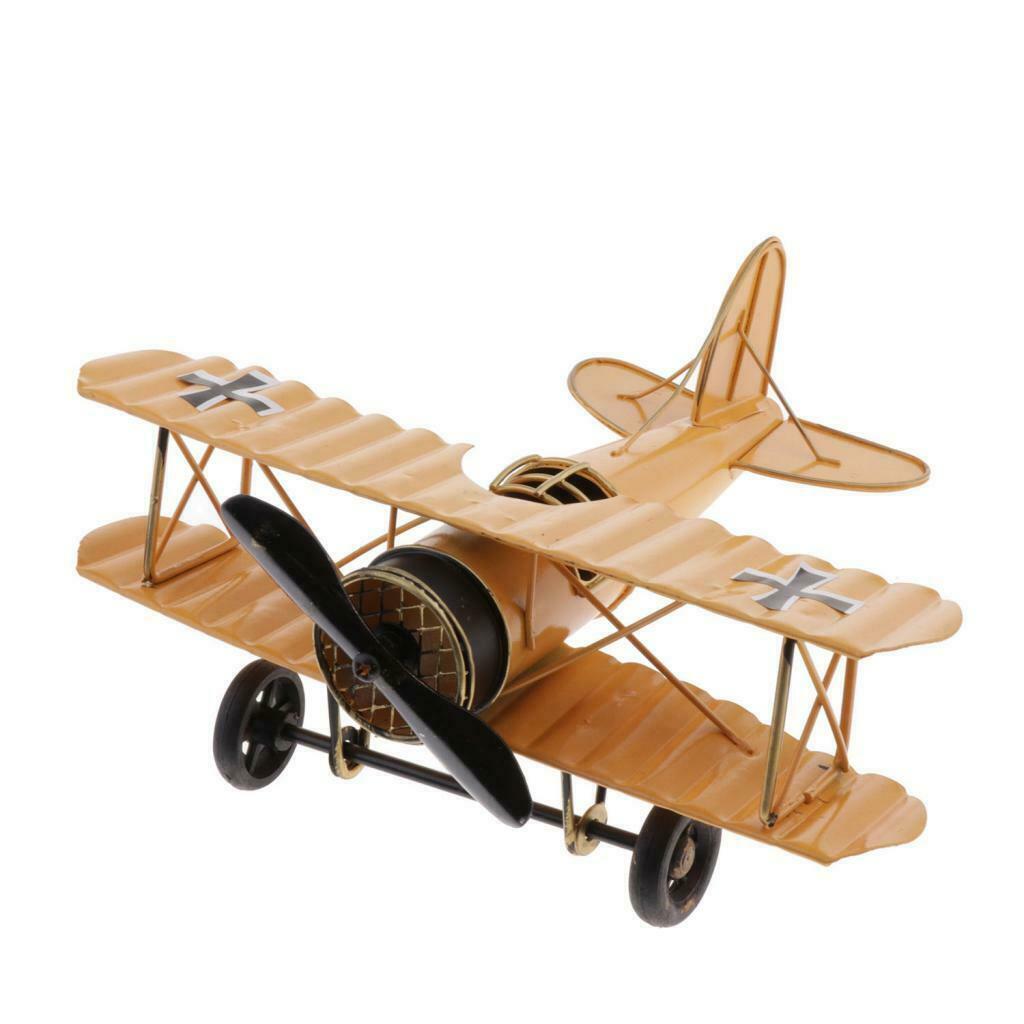 Tabletop Iron Airplane Aircraft Display Home Office Living Room Decor Yellow