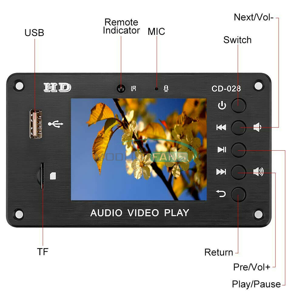 2.8'' MP5 Stereo Audio-Decoder Board 5.0 Bluetooth Calls HD Video Player For Car