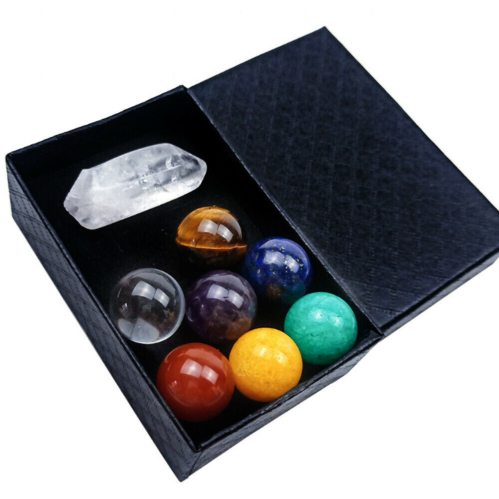 7 Chakra Stones Sphere Ball Reiki Healing Natural Gem Hexagonal Crystal Set