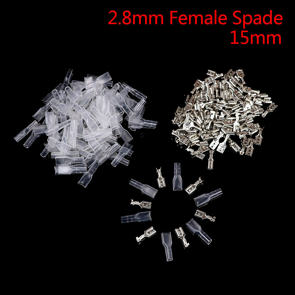 100x 2.8mm Crimp Terminal Female Spade Connector 22-16AWG w/ Insulating Sl.l8