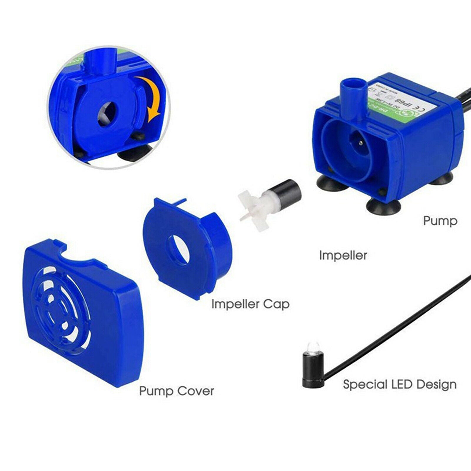 Super Silent Drinking Fountain Pump with LED for Cats Dogs Drinking Bowl