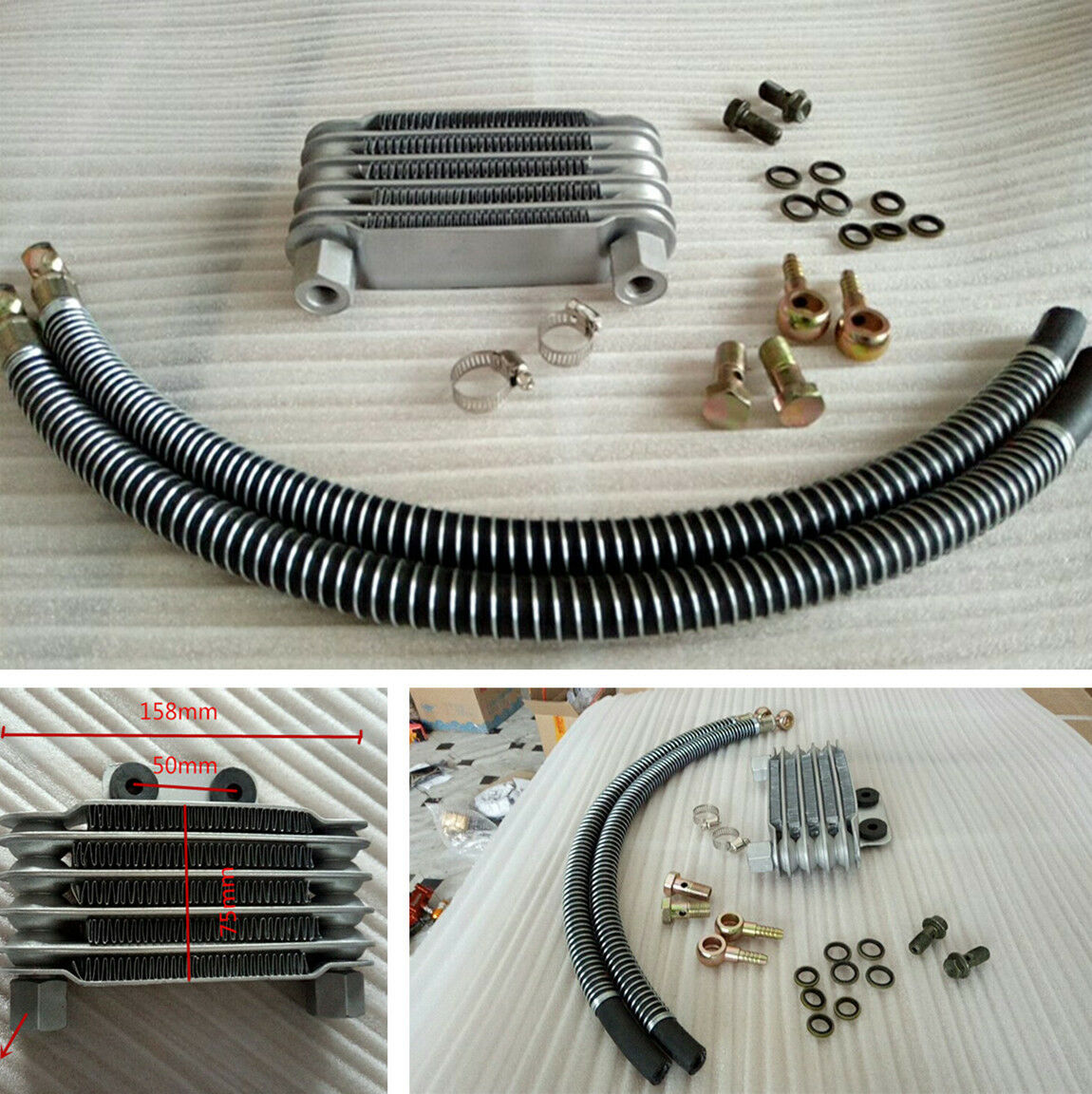 1Set Motorcycle Scooter Dirt Bike Metal Oil Cooler Radiator with Accessories Kit