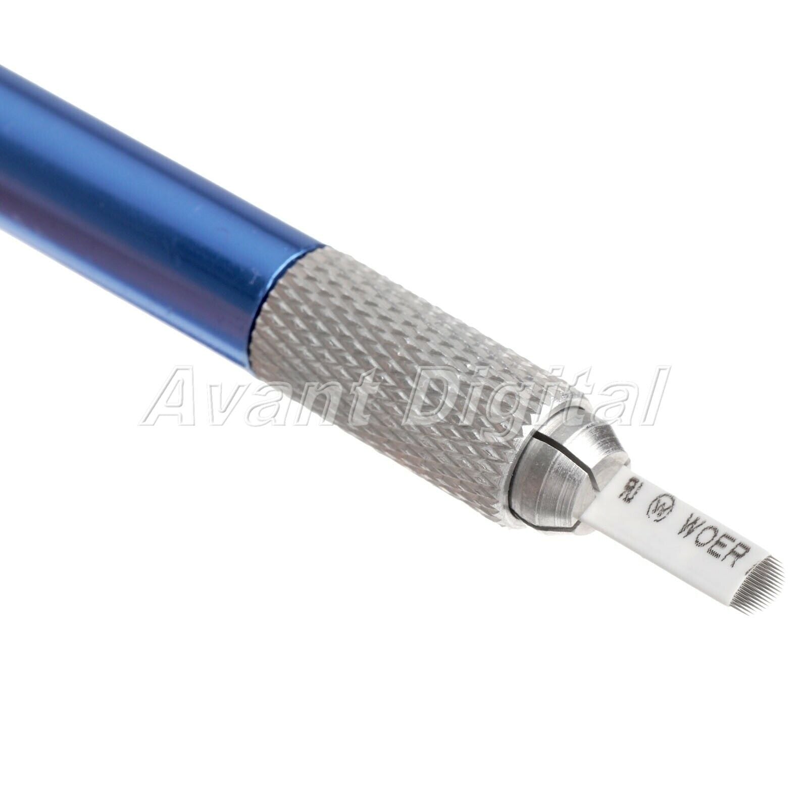 10pc 18Pin Bevel Blades Needles Permanent Eye Makeup Tool Manual Tattoo Pen Blue