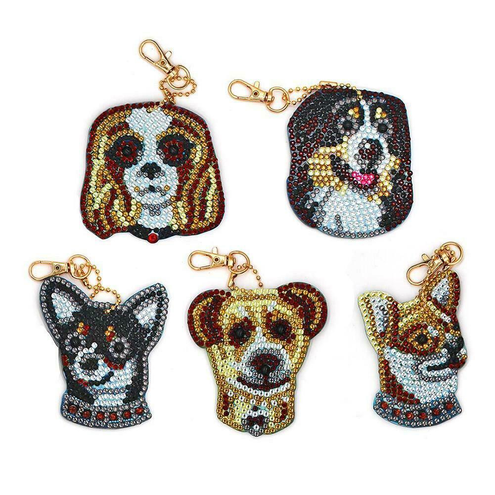5pcs Dog Shape Key Chain Gift DIY Diamond Painting Special Shape Full Drill @