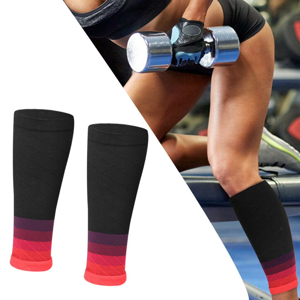 2 Pairs Calf Compression Socks for Man Woman Hikers Running Gym Gray and Red