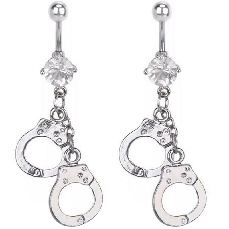 Handcuffs Belly Button Rings Crystal Rhinestone Navel Bar Body PiercingJew.l8