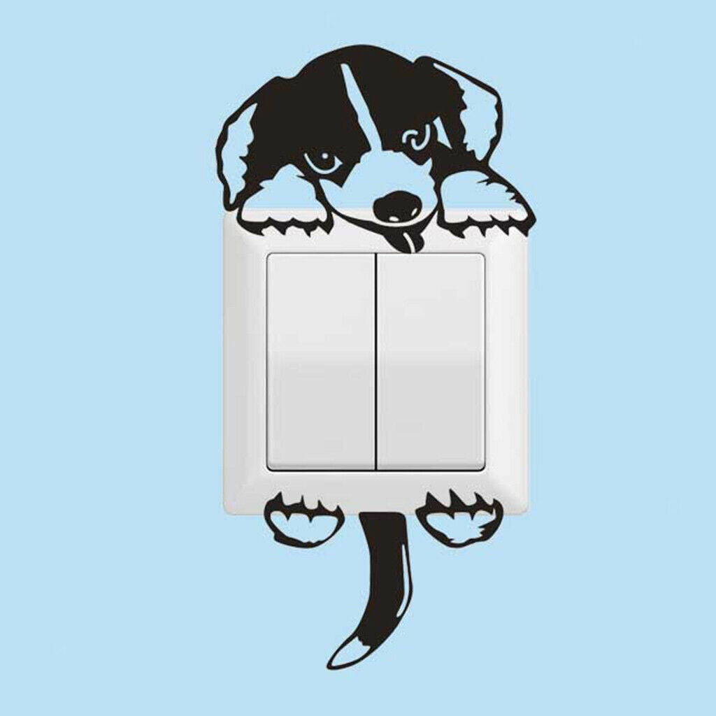 5pcs Lovely Dog Light Switch Stickers Vinyl Removable Black Wall Decals Home