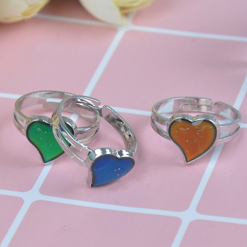 Mood ring band color changing by temperature ajustable heart ~GQPTUKSJUKL fg Qx