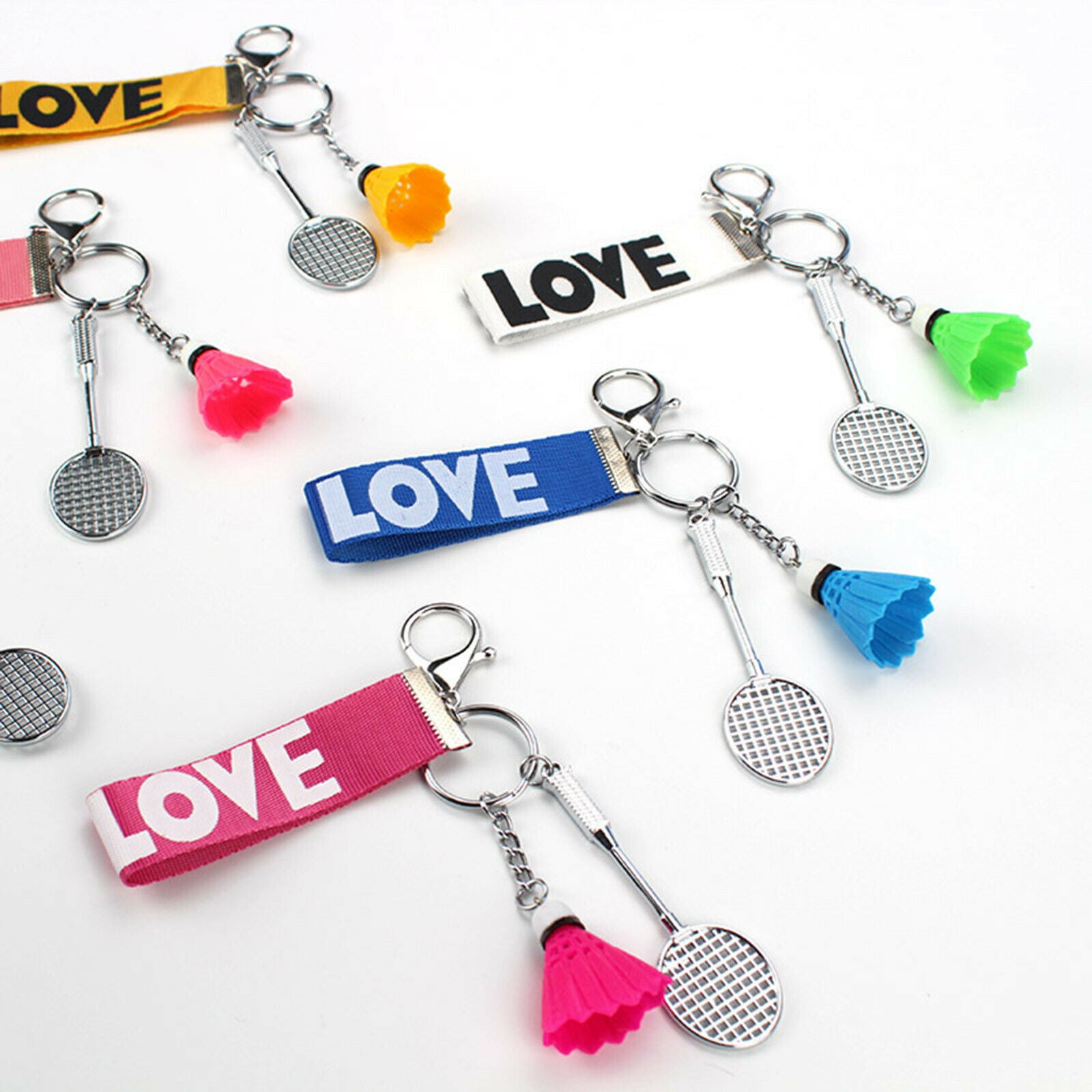 4pcs Mini Badminton Racket Pendant Charm Keyring Metal Key Chain Souvenir