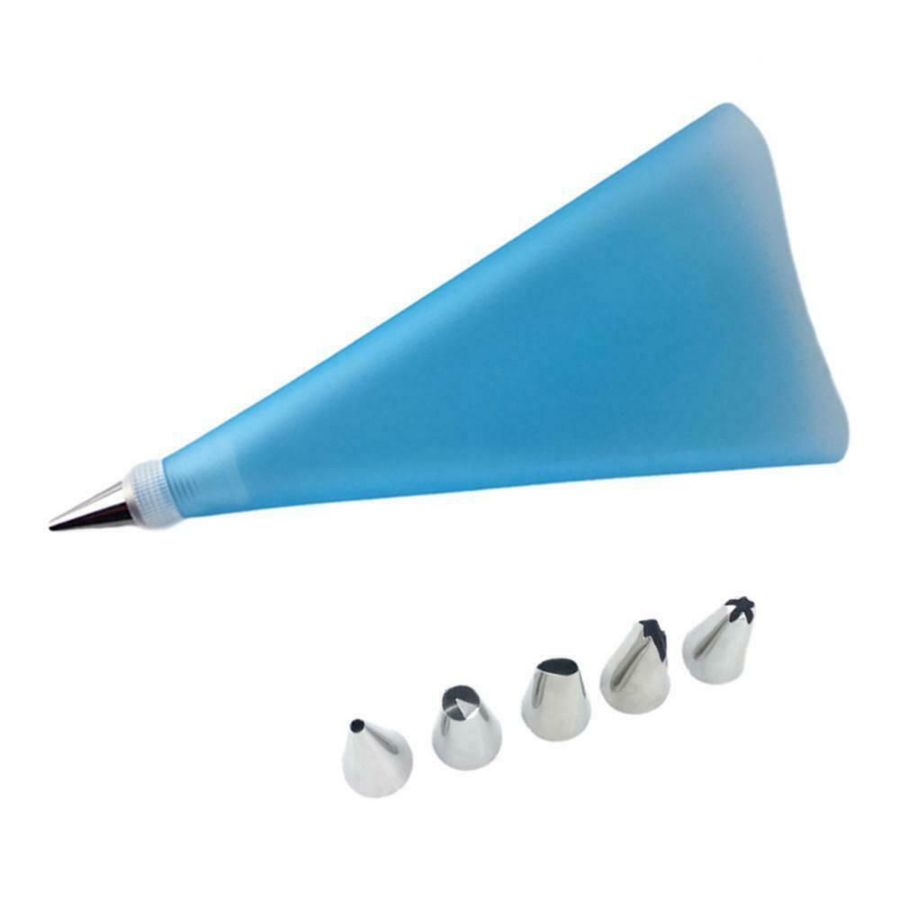 Set of 2, Reusable Icing Piping Bag and Nozzles Cake Decorating DIY Blue