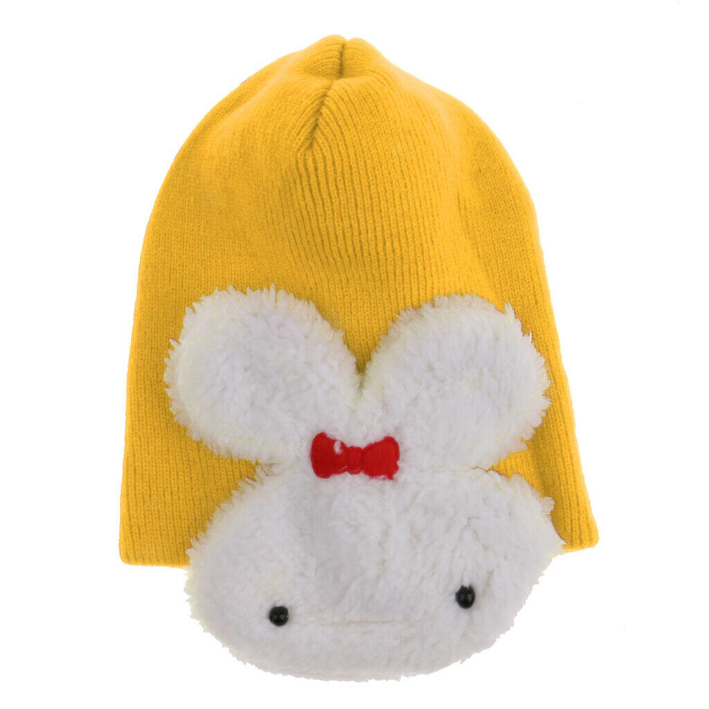 Double Rabbit Ear Protection Caps Warm Winter Knitted   Hat-Yellow